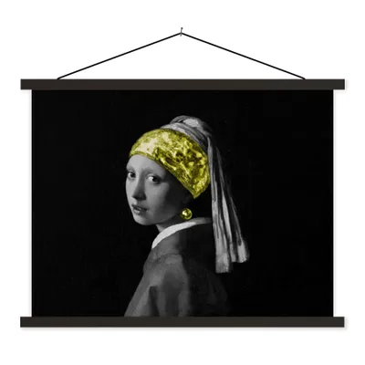 Produktbild von MuchoWow® Textilposter Johannes Vermeer - Mädchen mit Perlenohrring - Gold 60x45 cm mit schwarzem Rahmen - Poster Schlafzimmer