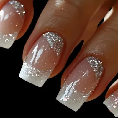 Produktbild von GKA Künstliche Fingernägel natur mit silber Glitter 24p G21 zum Aufkleben press on Nails Klebepads mit Kleber und Nagelfeile Nägel Kunstnägel Express