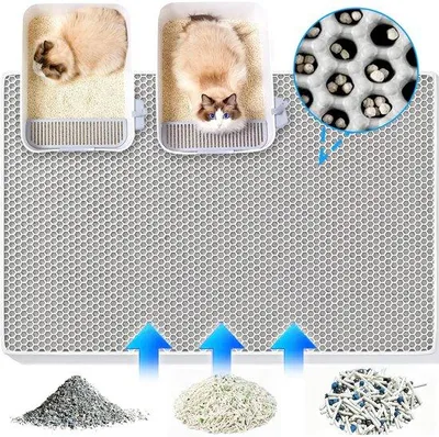 Produktbild von Unyqoos® Katzenklo-Matte Extra groß 90 x 60 cm – doppellagig EVA, Honigwaben-Oberfläche fängt Katzenstreu, wasser- & rutschfest mit Klettverschluss