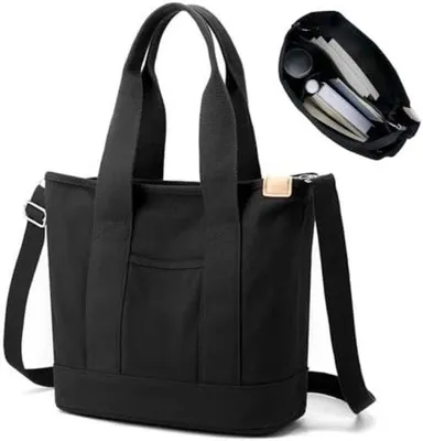 Produktbild von Gepolst Canvas-Tas für Damen - Große Schultertasche mit Reißverschluss - Multifunktionale Einkaufstasche für Alltagsgebrauch, Schule, Arbeit und Reisen - Schwarz