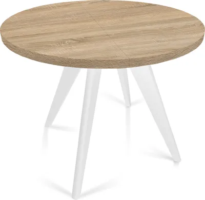 Productafbeelding van Uittrekbare eettafel voor rund, model FARO, in loft-stijl, Scandinavisch design, diameter: 90 / 130 cm, kleur: Sonoma eik / wit