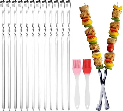 Image de Dailygoods - Brochettes pour grill, 20 pièces - Acier inoxydable - 30 cm - Réutilisables - Brochettes pour shish kebab - Parfaites pour les fêtes barbecue - Piques à barbecue