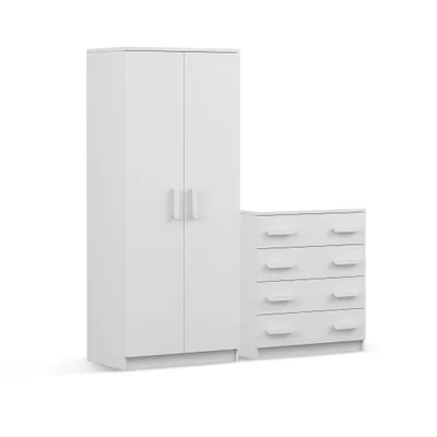 Produktbild von Drehtürenschrank und Kommode 2er-Set JONAS I 06/JONAS I 02 Weiß/Weiß weiße Griffe