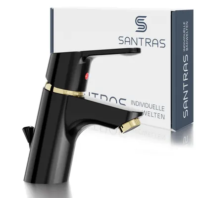 Produktbild von SANTRAS® Waschtischarmatur Magis in Schwarz (RAL 9005)/Edelmessing (Gold)