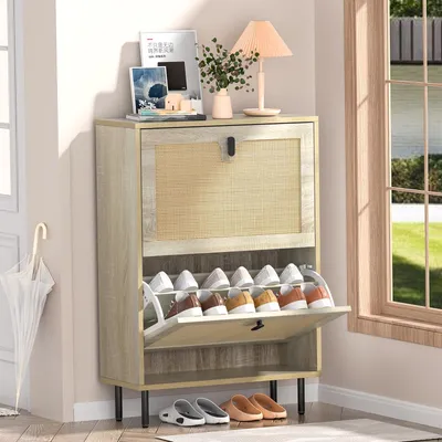 Schuhschrank Holz 60x23,6x86 cm 2 Schubladen Landhausstil
