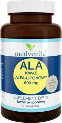 Produktbild von MEDVERITA ALA Alpha-Liponsäure 600 mg 50 Kapseln.