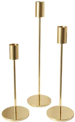 Produktbild von 3 Stück goldene Kerzenhalter - Kerzenhalter für Kerzen mit abgerundeten Spitzen - vintage Metall-Kerzenständer - für den Einsatz zu Hause, bei Feiern, im Wohnzimmer, bei der Hochzeit, zu Abendessen, Tafeldekoration - Gold