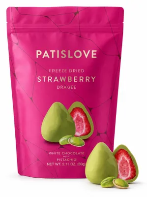 Immagine prodotto di Dragées alla fragola con pistacchio, copertura bianca, 60 g