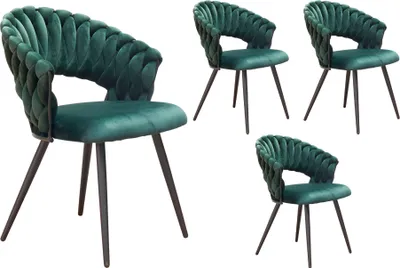 Produktbild von LC Home 4er Set Esszimmerstuhl »Nancy« Flechtoptik Samt grün Armlehnstuhl Designerstuhl
