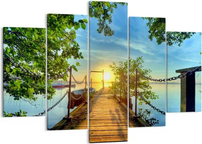 Produktbild von Bild auf Leinwand - Leinwandbild - See Sonnenuntergang Boot Landschaft - 150x100cm - Wand Bild - Wanddeko - Leinwanddruck - Bilder - Kunstdruck - Leinwand bilder - Wandkunst - EA150x100-2573
