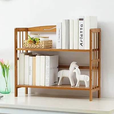 Image de Étagère de bureau en bambou avec supports pour livres