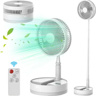 Produktbild von Tragbarer 9-Zoll-Standventilator mit 10800-mAh-Batterie, Typ C, wiederaufladbarer, oszillierender Standventilator mit LED-Nachtlicht, Fernbedienung, teleskopischer, leiser Timer-Ventilator mit 4 Geschwindigkeiten fuer Zuhause, Kueche, Camping im Freien