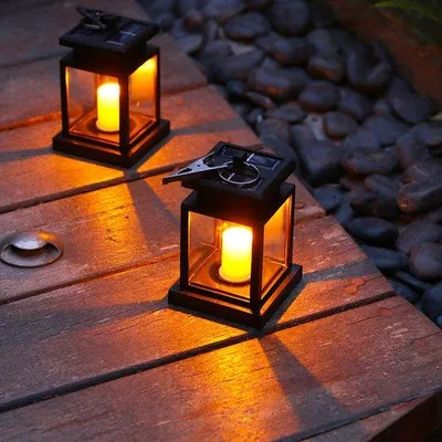 Zdjęcie produktu dla 2 lampy solarne do oświetlenia zewnętrznego - lampy solarne do użytku zewnętrznego - lampy w kształcie świec, małe lampy pałacowe - idealne do kempingu, tarasu, ogrodu, patio, werandy, dekoracji ogrodu - kolor czarny