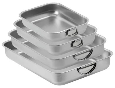 Produktbild von Lasagneschalen aus Edelstahl - 4 Stück - Honigwabenstruktur - Antihaftbeschichtung - 40 x 28 x 6,7 cm