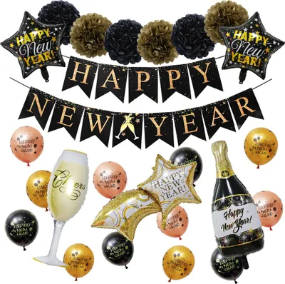Produktbild von Silvester Neujahr Luftballon Set, Partydeko Happy New Year Papier Banner