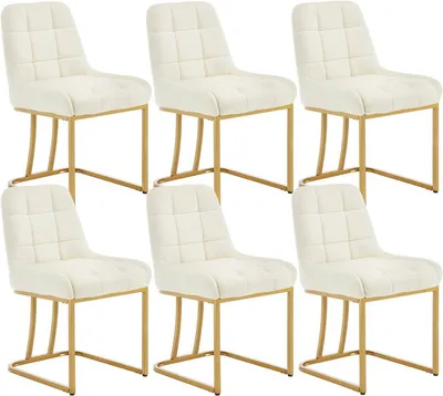 Produktbild von WOLTU 6 x Esszimmerstühle, Polsterstuhl mit Metallgestell, Samt, Beige