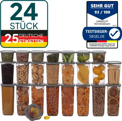 Produktbild von uandu Vorratsdosen mit Deckel Luftdicht Set, BPA frei, Aufbewahrungsbox mit Deckel Küche, Vorratsdosen-Sets, Vorratsdose Küchenorganizer, Vorratsbehälter Mehl Aufbewahrung Küche - 24 Mix/Grau