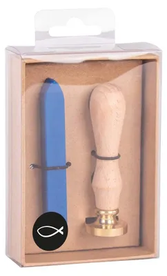 Siegel-Set Fisch, 2,5 cm Ø, 1 Stempel, 1 Wachs, königsblau