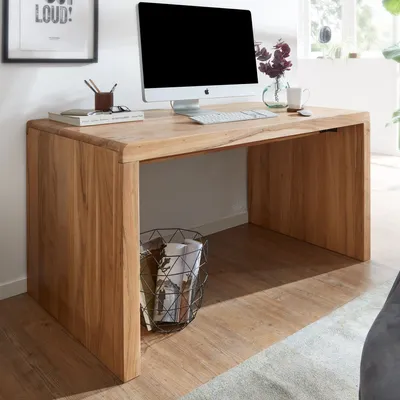 Produktbild von FineBuy Schreibtisch Massiv-Holz Akazie 140 cm Computertisch Echtholz Design Ablage Büro-Tisch Landhaus