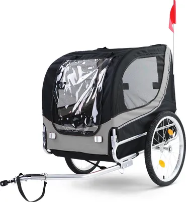 Immagine prodotto di Rimorchio per bicicletta rimorchio per cani pieghevole per animali domestici grigio nero fino a 40 kg