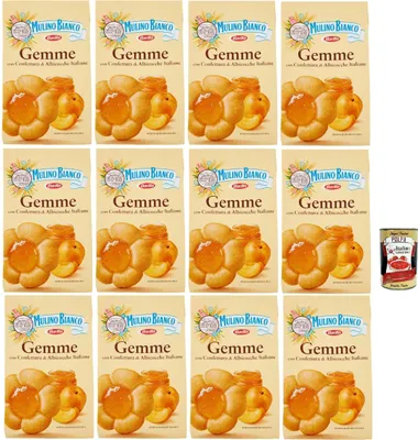 Produktbild von Mulino Bianco Dolcetti Gemme Follini -Kekse mit 100% italienischer Aprikosenmarmelade, 12x 200 g + Italian Gourmet polpa 400 g