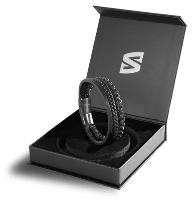 Produktbild von Herren Armband 17cm Schwarz Leder SERASAR Geschenk Geburtstag Valentinstag