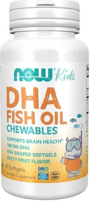 Produktbild von DHA 100 mg Fischöl für Kinder 60 Kauweichkapseln Now Foods