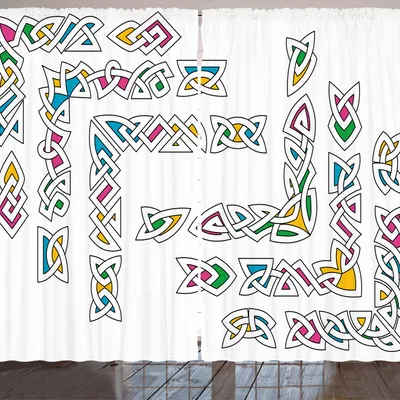 Produktbild von ARANDE irisch Gardine, Keltische Verzierungs-Muster stellten bunte vibrierende verwickelte gälische ethnische alte Grenzen ein, 280 x 260 cm, Mehrfarbig