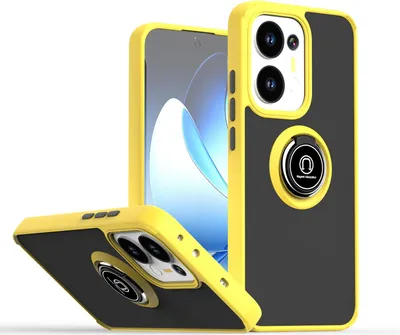 Produktbild von Hülle für Oppo Reno13 F 4G/5G Matte Transluzent TPU Stoßfest Schutzhülle mit Ring Halter Ständer Gelb
