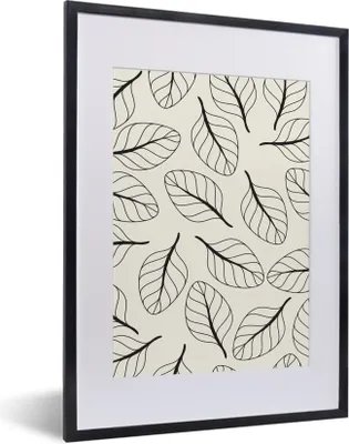 Produktbild von MuchoWow® MuchoWow® Gerahmtes Poster Natur - Blätter - Muster - Schwarz 30x40 cm - Poster mit zchwarzem Bilderrahmen - Wandposter Schlafzimmer