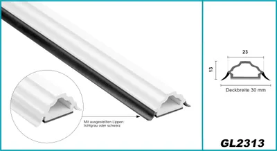 Produktbild von HEXIM Fenstersprossen weiß 1 & 2 Meter - selbstklebende Glassprossen aus PVC Kunststoff, Dichtungslippen(steil & ausgestellt) in grau und schwarz - HJ GL2313(2000x23x13mm, schwarze Lippe)