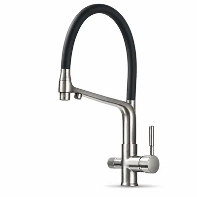 Produktbild von 3-Wege Küchenarmatur Flexible mit Wasserfilter-Anschluss, herausziehbare Brause, 360° schwenkbar, getrennte Wasserwege, Keramikkartusche Graphit
