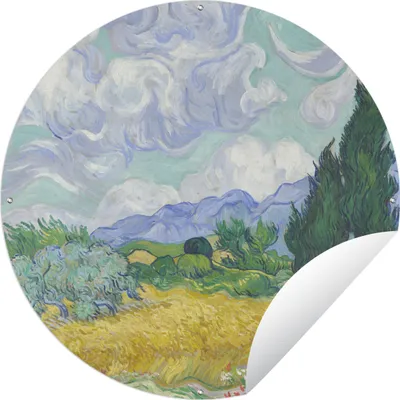 Produktbild von MuchoWow® Gartenposter Outdoor-Poster Rund Weizenfeld mit Zypressen - Vincent van Gogh Ø 90 cm Gartendeko Rundes Poster draußen