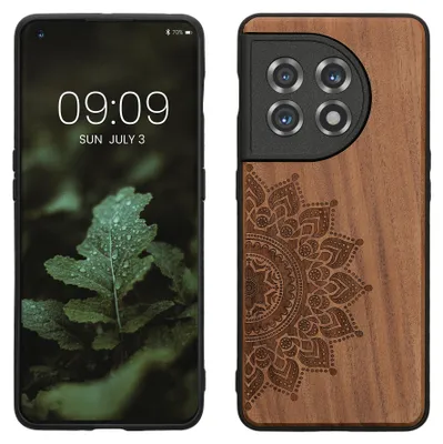 Produktbild von kwmobile Handyhülle für OnePlus 11 Hülle Holz - Case mit TPU Bumper - Stoßfestes Hardcase - Schutzhülle Cover in Dunkelbraun