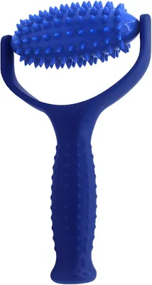 Imagen del producto de Rodillo de masaje con mangos, pelota de fascia con protuberancias, color azul, para la musculatura de pies y espalda