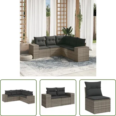 Produktbild von The Living Store 5-tlg. Garten-Sofagarnitur mit Kissen Grau Poly Rattan