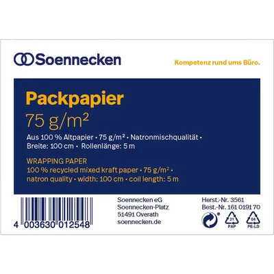 Obrázok produktu pre Soennecken Packpapier 3561 100cmx5m Altpapier natronbraun