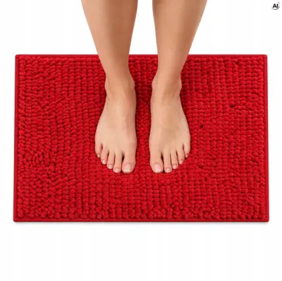 Produktbild von Badematte aus Chenille - Flauschiger Badteppich, Rot, 40 x 60 cm