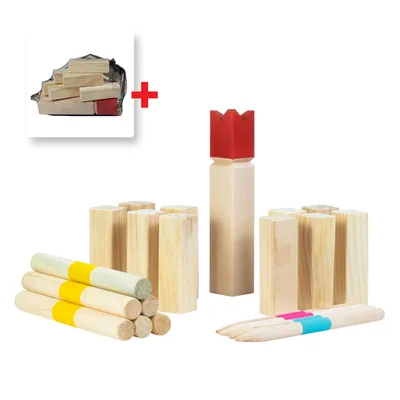 Produktbild von Grafner 21 tlg. XXL Kubb Spiel mit massiven und hochwertigen Figuren, XXL Größe, mit praktischer Tasche, Wikingerspiel Schwedenschach