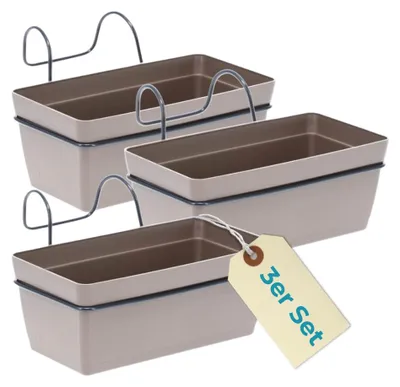 Produktbild von Blumenkasten Balkon 3er Set Balkonkasten mit Halterung Blumenkasten Balkongeländer Balkon Pflanzkasten Outdoor Balkonkasten mit Wasserspeicher Geländer Hängekasten