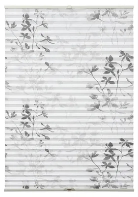 Plisségordijn mit Blätter-Print, blickdicht, 60x130 cm, weiß