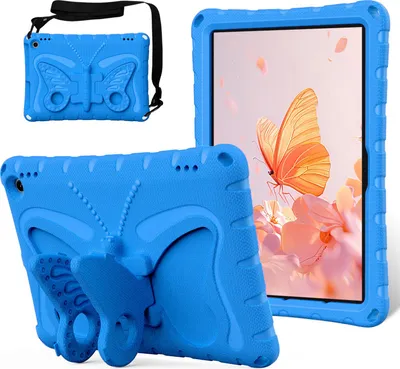 Produktbild von Kinder Hülle für Amazon Fire HD 10 (13th/11th Gen, 2023/2021) Leicht Stoßfeste EVA Kindgerechtes Schutzhülle mit Schultergurt, Schmetterlings-Ständer Blau