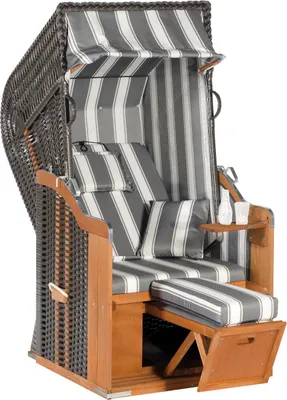 Produktbild von Rustikal Strandkorb 250 Plus 1-Sitzer, Halblieger Ostseeform, Geflecht anthrazit, Strukturpolyester gestreift, Fichtenholz lasiert, ca.95x90x160