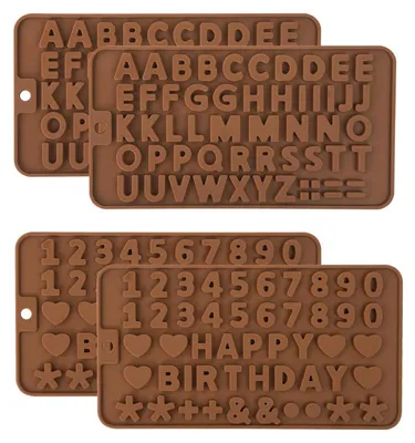 Produktbild von 4 Stück Silikonformen Buchstaben Zahlen für Schokolade Backen 21x11x0,8 cm
