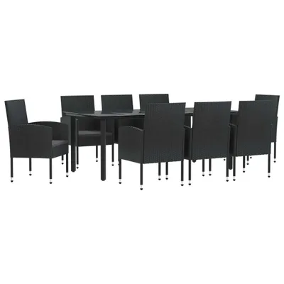 Image de vidaXL Salon de jardin 9 pièces noir poly rotin et acier
