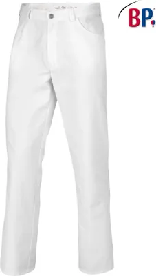 A pair of white trousers on a white background.