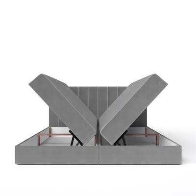 Produktbild von QLA Möbel Boxspringbett Bergamo 200x200 mit 2 Bettkästen, Doppelbett mit Matratze und Topper, Polsterbett, Bett. Farbe Grau