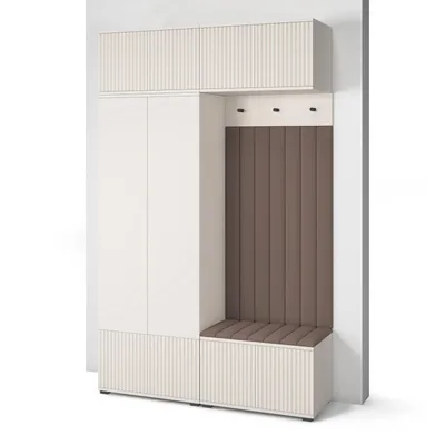 Produktbild von Garderoben-Set Ritmo version 2 – gefräste Kleiderschrank mit Polsterplatten, Schuhschrank, für Flur und Eingangsbereich (cashmere, Trinity 06)