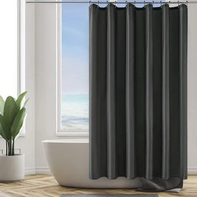 Produktbild von Unyqoos® Duschvorhang extra lang – dunkelgrau, 200 cm, hydrophobes Polyester mit rostfreien Edelstahlringen, schimmelhemmend & maschinenwaschbar