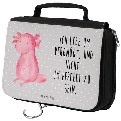 Produktbild von Mr. & Mrs. Panda badtasche Axolotl Niedlich - Grau Pastell - Geschenk, Kosmetiktasche, Lebensstil, Waschtasche, Fröhlich, Make-Up Tasche, Liebe, Schminktasche, Freundin